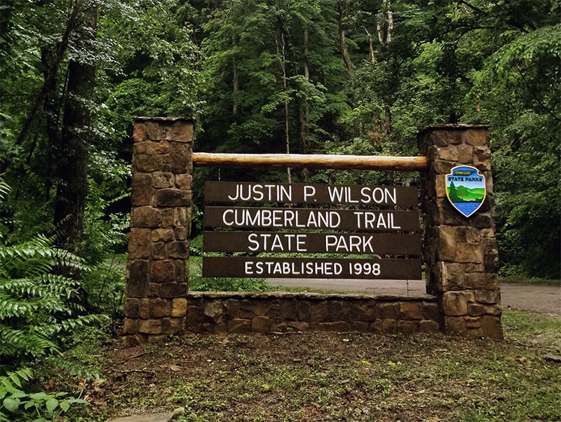 Entrance sign at the Justin P Wilson Cumberland Trail State Park