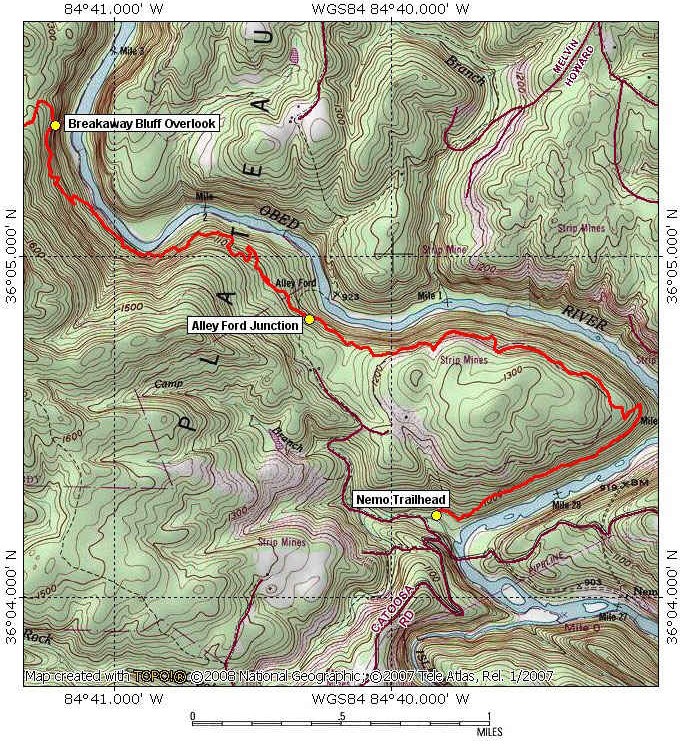 Topo map 1 for the Obed River trail section