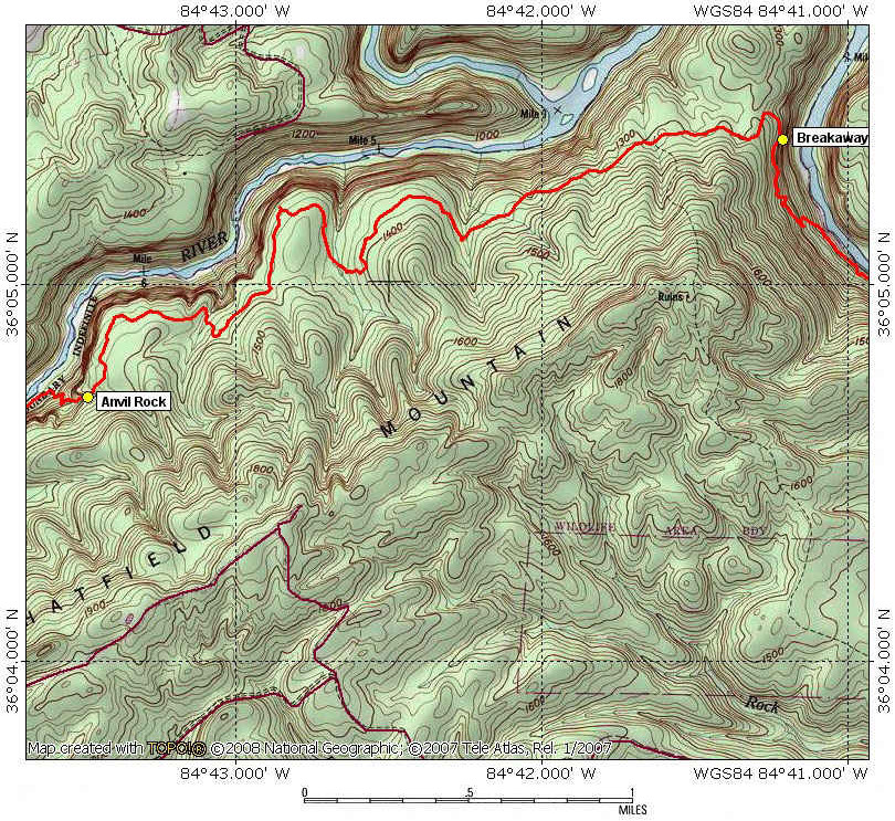 Topo map 2 for the Obed River trail section