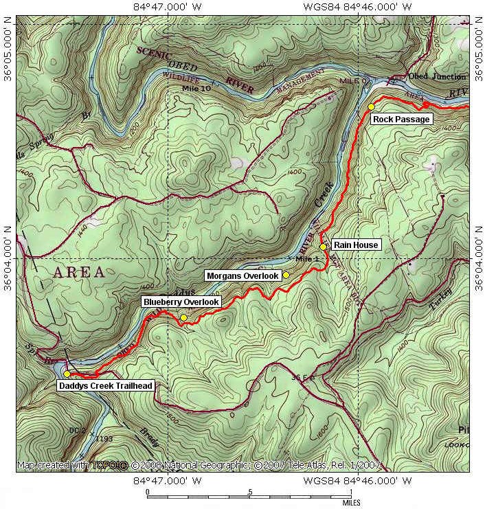 Topo map 4 for the Obed River trail section