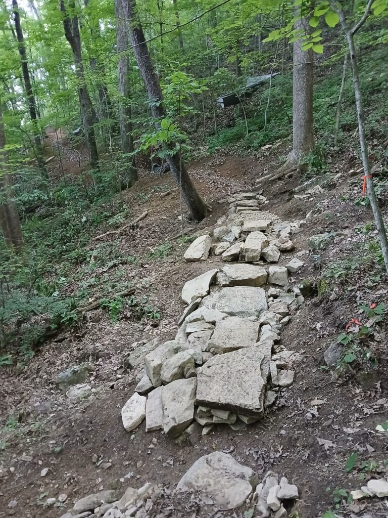 11 stone pavers in a drainage area on the trail