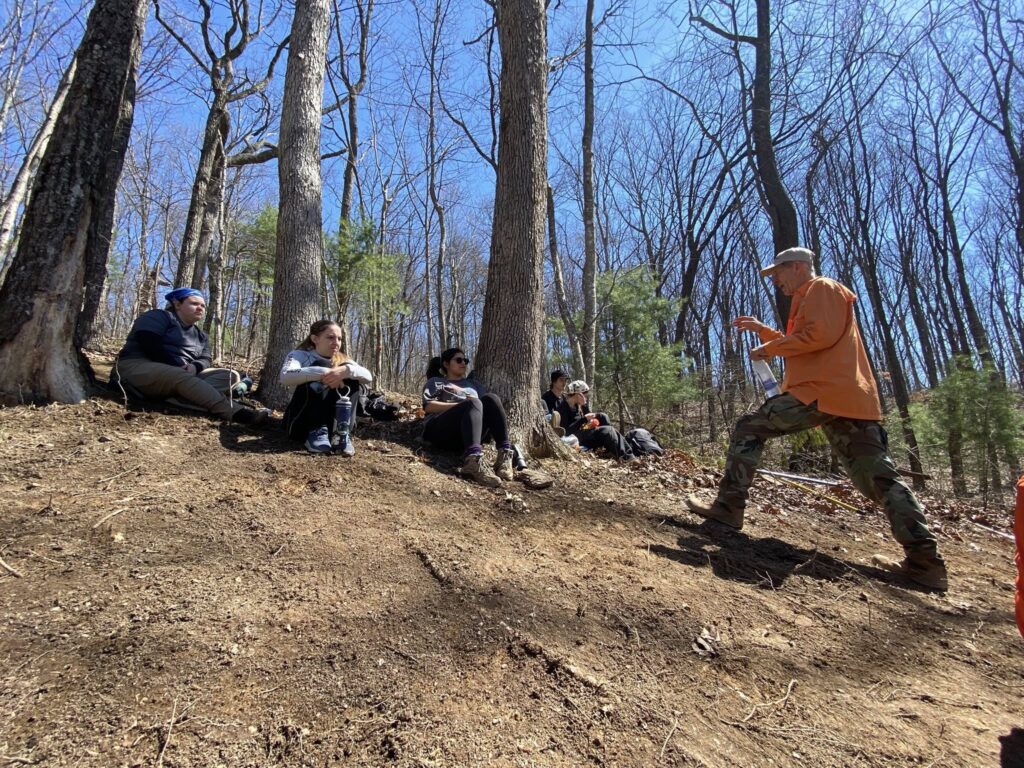 Local volunteer, John Wigington, talks to the students about his thru hike of the Appalachian Trail